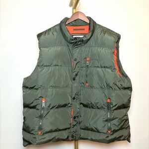 Orvis Olive Green Down Puffer Vest 80/20 Duck Down Orange Lining Size XXL